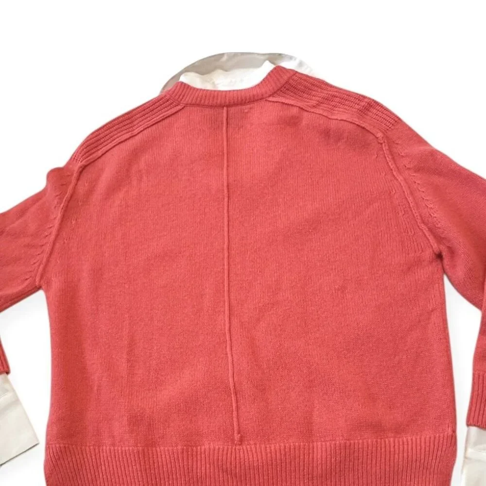 Brochu Walker The Looker Layered V-Neck Pullover Sweater. Size XS, Coral, white